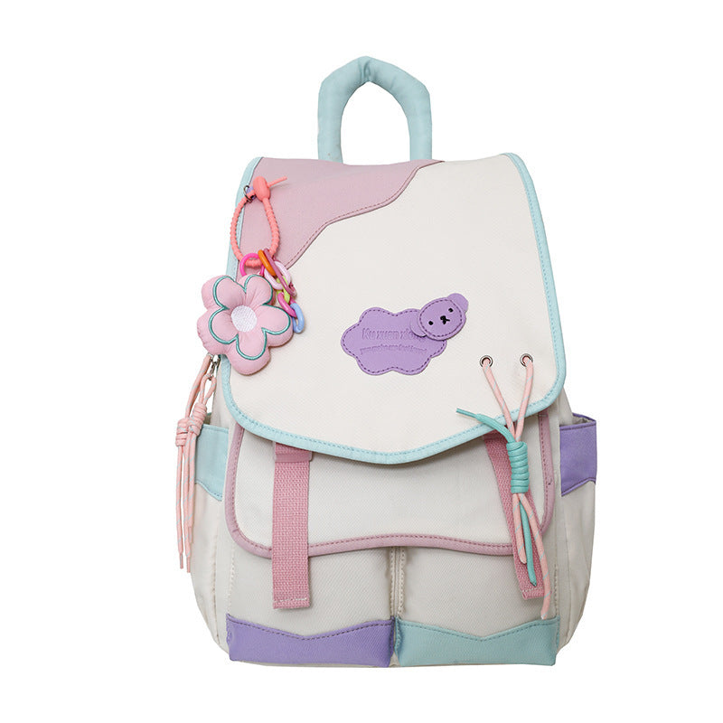 Soft Girl Contrast Color Large Capacity Fresh Western Style Casual Bag  New Korean Style Junior High School Student Elementary School Studebt Backpack