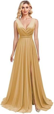 2025Popular trade long dress independent station sexy V-neck elegant split fashion bridesmaid dress banquet ball dress