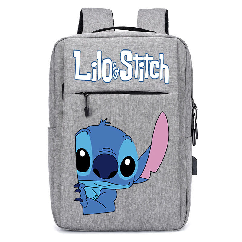 Stitch School Bag USB Charging Backpack Large Capacity Student School Bag Anime Computer Bag Casual Backpack