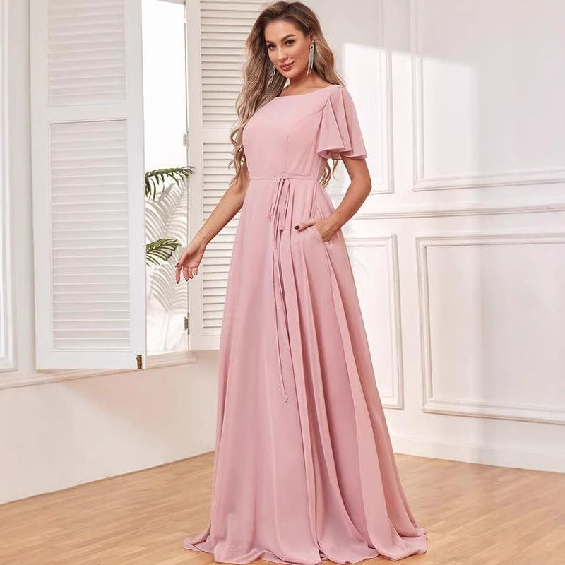 2025evening dresses fashion new bridesmaid dresses with long split ends, fashion trend chiffon formal dresses