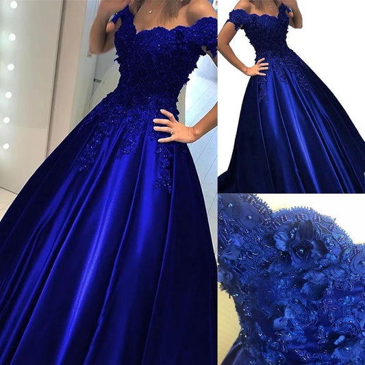 2025 popular 's new simple evening dress off-the-shoulder lace applique ball satin bar mitzvah ball dress