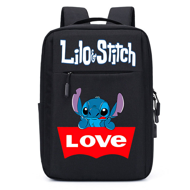 Stitch School Bag USB Charging Backpack Large Capacity Student School Bag Anime Computer Bag Casual Backpack