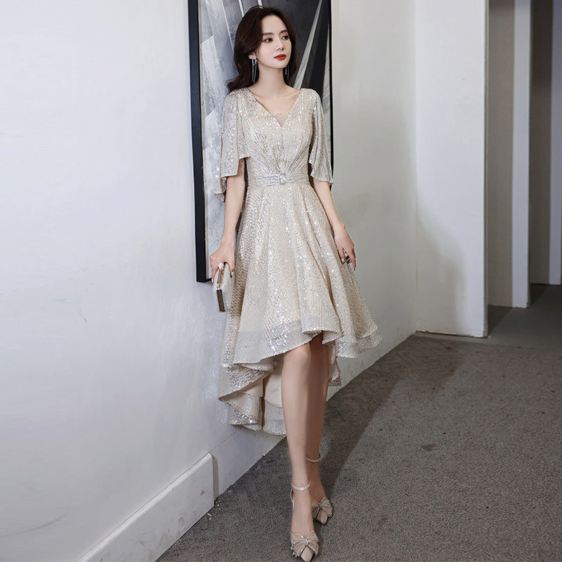 2025 Celebrity banquet evening dress popular autumn new temperament golden elegant catwalk performance host dress female