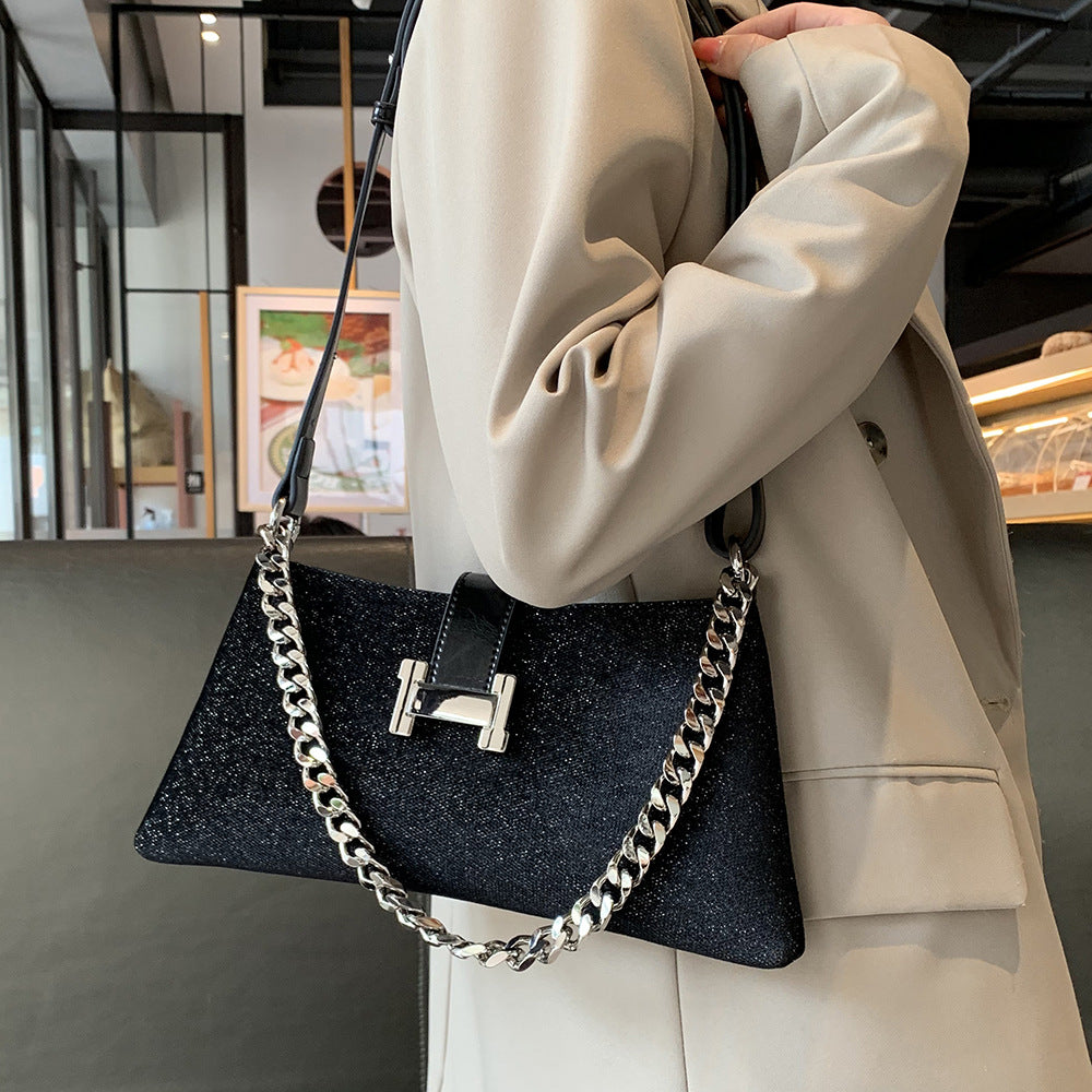 BENPAOLV 2025 New women's bag trendy single shoulder underarm handbag high-end sense simple niche retro versatile commuter chain bag