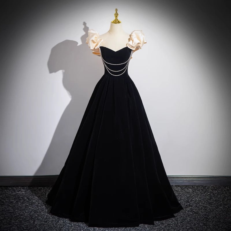 2025Banquet evening dress  new black shoulder super fairy long  velvet party dress performance dress