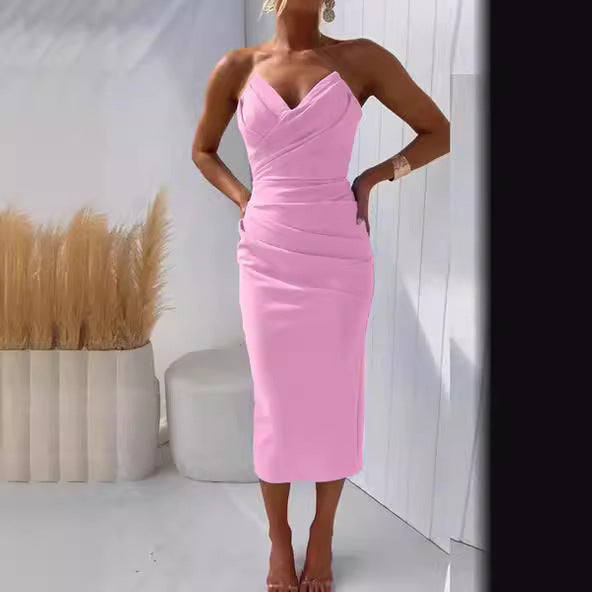 BENPAOLV Romantic evening dress haute beauty female sexy tube top elegant sleeveless slit dress