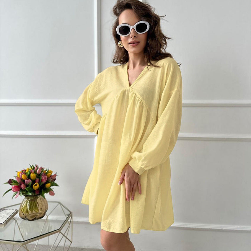 BENPAOLV 2025 popular  autumn new products long-sleeved short nightgowns thin can be wholesale women's loungewear solid color skin-friendly and breathable