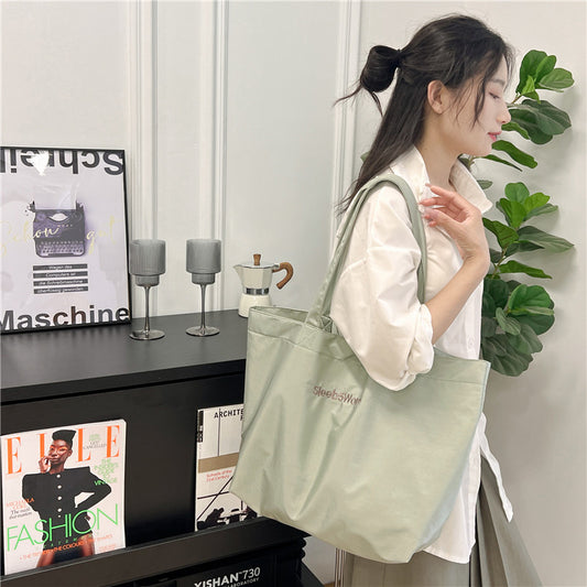 Idle Style Solid Color Cross-Border Supply Cream Color Large Capacity One-Shoulder Canvas Bag Daily Back Leisure Tote Bag