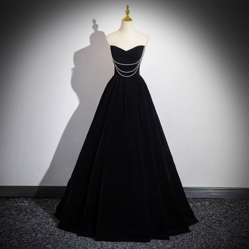 2025Banquet evening dress  new black shoulder super fairy long  velvet party dress performance dress