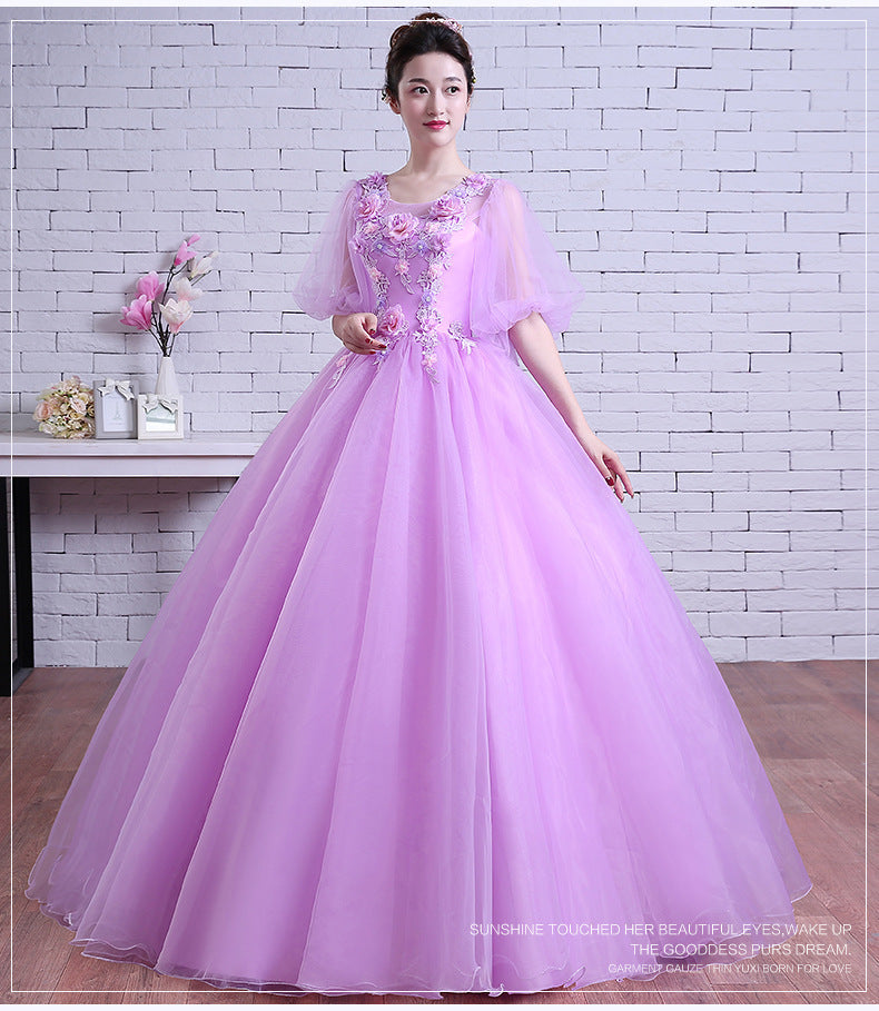 2025Purple fairy gas colored yarn  spring and summer new student art examination temperament performance clothes solo banquet host dress