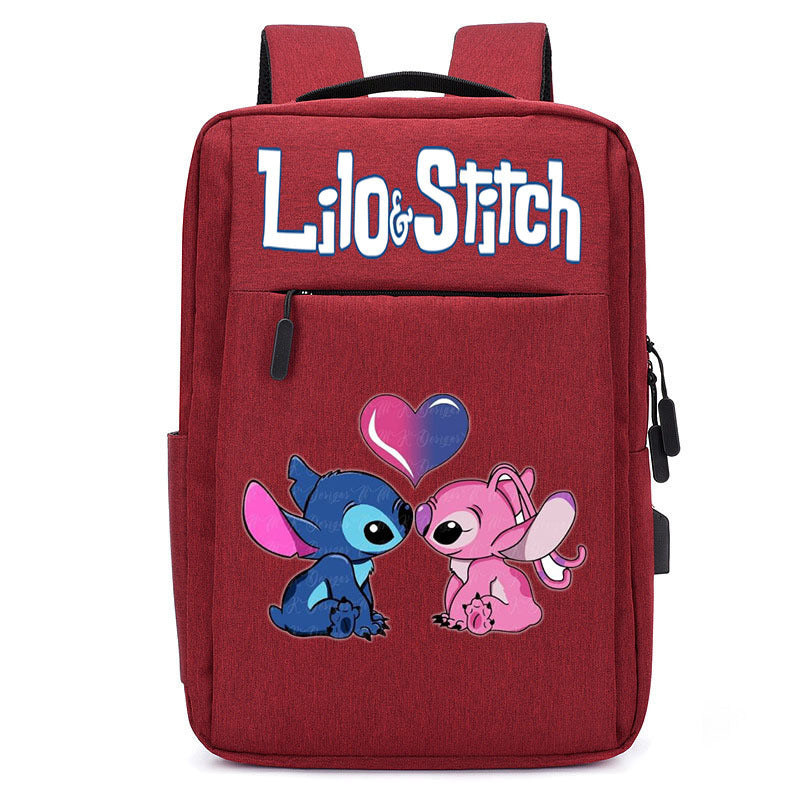 Stitch School Bag USB Charging Backpack Large Capacity Student School Bag Anime Computer Bag Casual Backpack