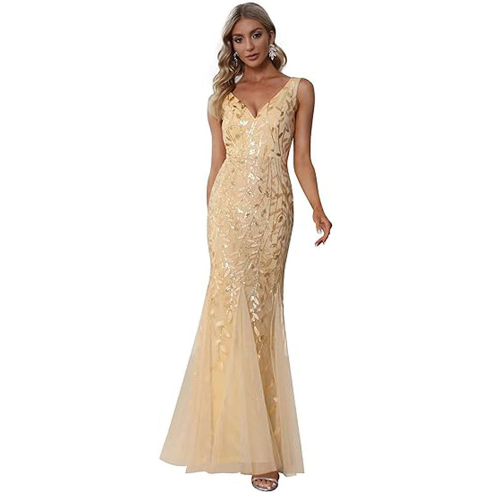 2025 Popular trade evening dress V-neck new sequined sexy fishtail dance dress, women's formal banquet dress