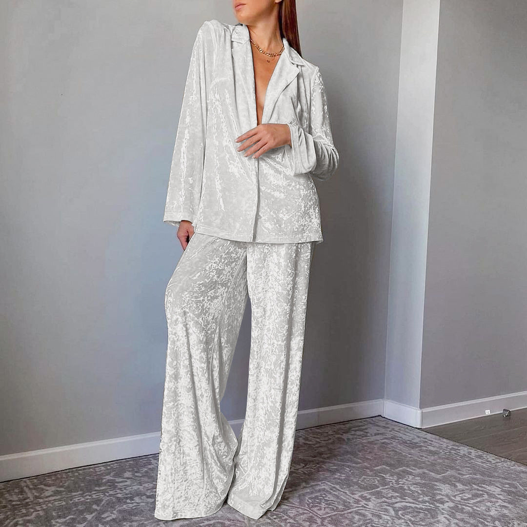 BENPAOLV 2025 popular autumn and winter new gold diamond fleece pajamas long-sleeved trousers two-piece set warm thickened velvet loungewear set women