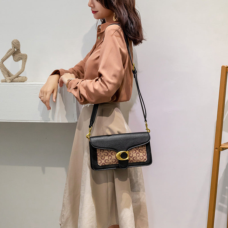 BENPAOLV 2025 popular new bag female retro Bacchus bag color matching Internet celebrity wide shoulder strap baguette bag underarm bag fashion hand bag