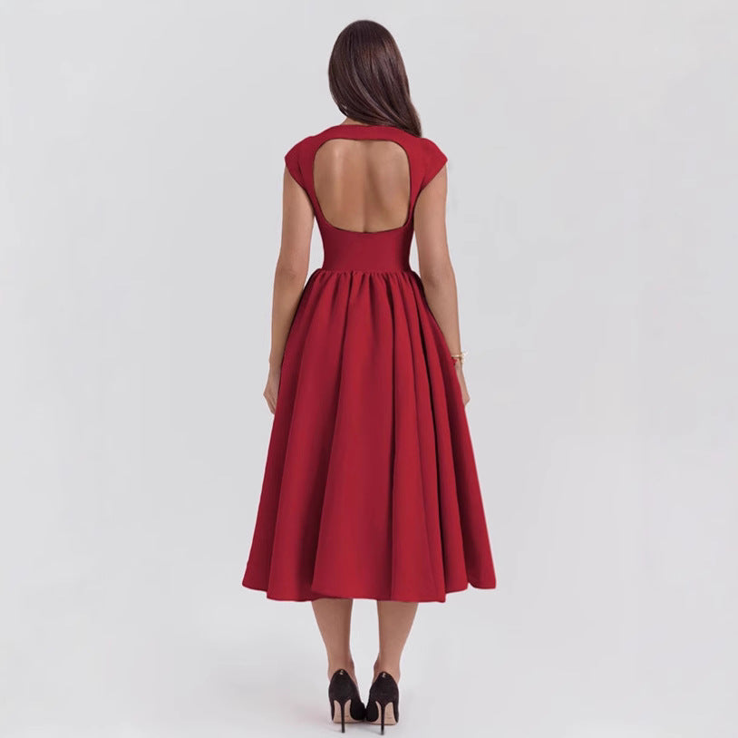 BENPAOLV  2025 popular autumn and winter new  style New women's clothing fashion temperament sexy backless waist slim solid color dress