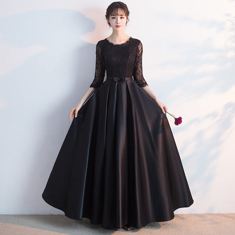 2025 Big choir performance dress long dress popular autumn new banquet temperament socialite host black evening dress female