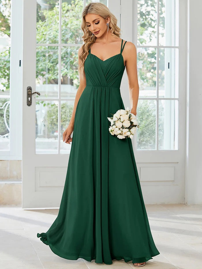 2025 Elegant evening dress V-back halter dress popular new chiffon pleated mint green bridesmaid dress