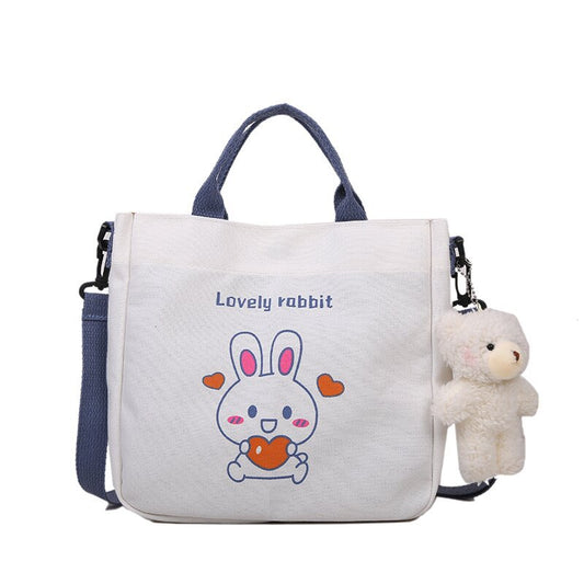 Cross-Border New Arrival Summer Small Canvas Bag Women's Fashion One-Shoulder Canvas Bag Cute Animal Girl Crossbody Small Square Bag