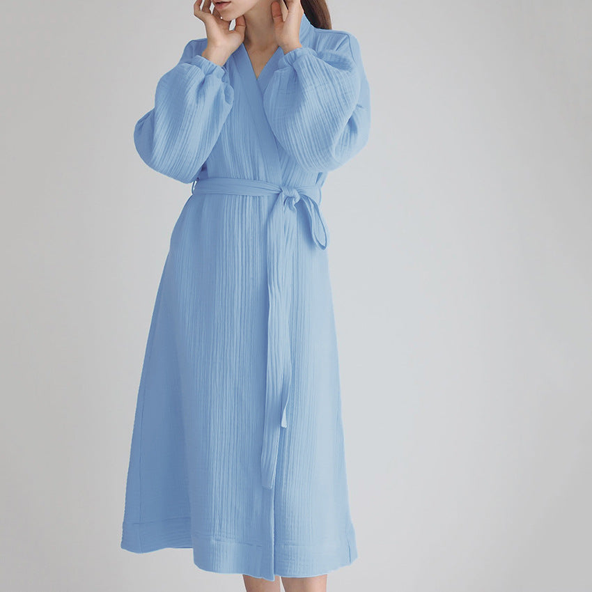 BENPAOLV 2025 spring new  pajamas double-layer wrinkled yarn comfortable and skin-friendly bathrobes casual long pajamas loungewear women