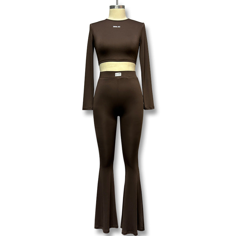 BENPAOLV 2025 Hot trade  popular spring new round neck long-sleeved top open button high waist straight tube micro-pull pants casual suit women