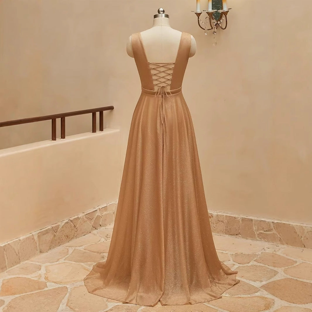 2025Popular trade long dress independent station sexy V-neck elegant split fashion bridesmaid dress banquet ball dress