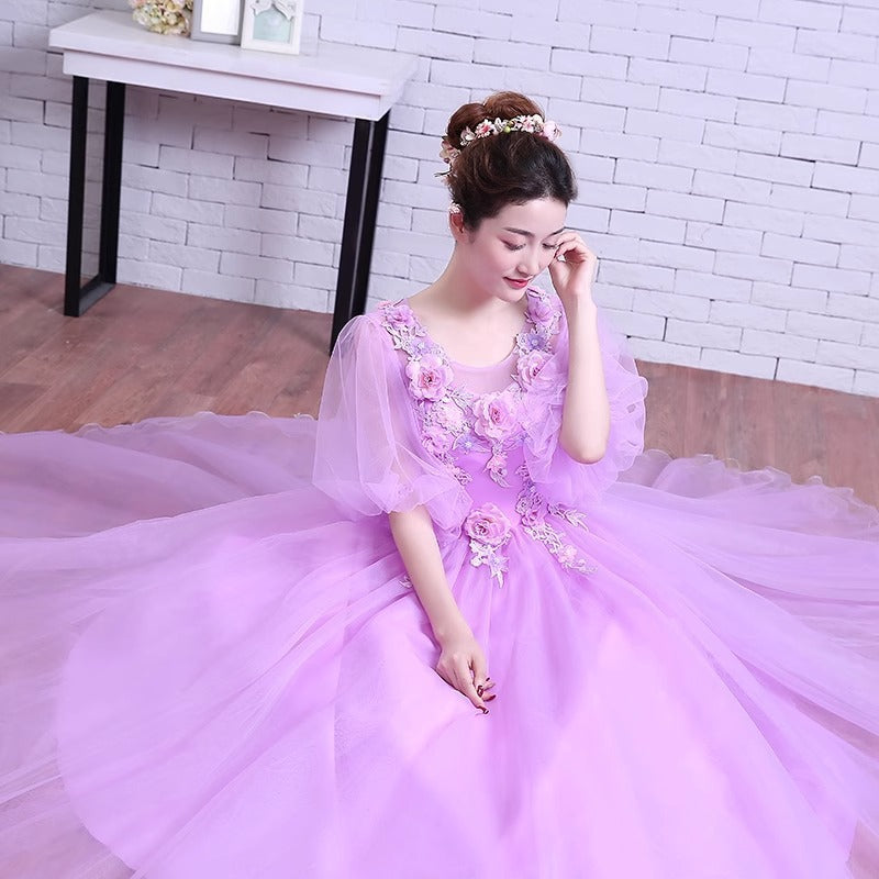 2025Purple fairy gas colored yarn  spring and summer new student art examination temperament performance clothes solo banquet host dress