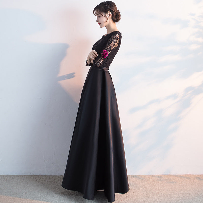 2025 Big choir performance dress long dress popular autumn new banquet temperament socialite host black evening dress female