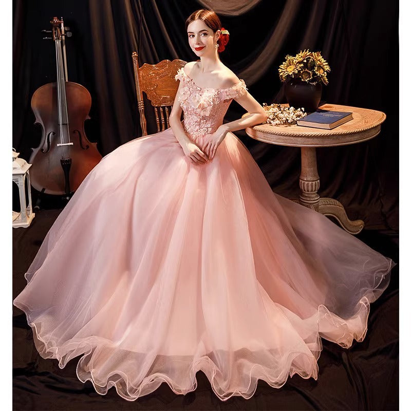 2025Princess on the run pink tutu bride wedding toast  new wedding banquet annual meeting solo dress