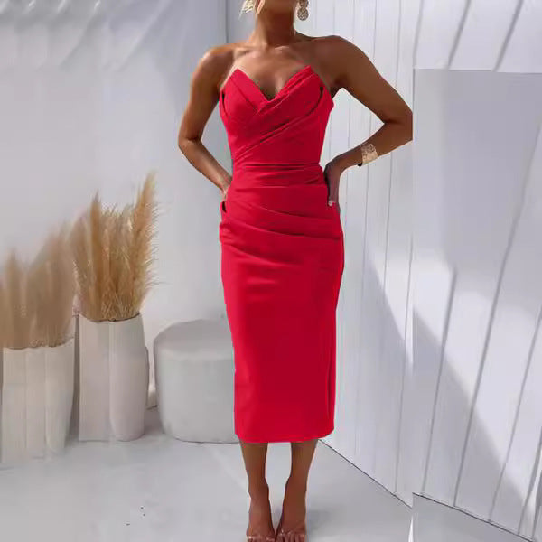 BENPAOLV Romantic evening dress haute beauty female sexy tube top elegant sleeveless slit dress