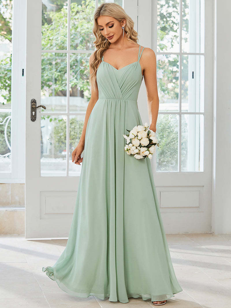 2025 Elegant evening dress V-back halter dress popular new chiffon pleated mint green bridesmaid dress