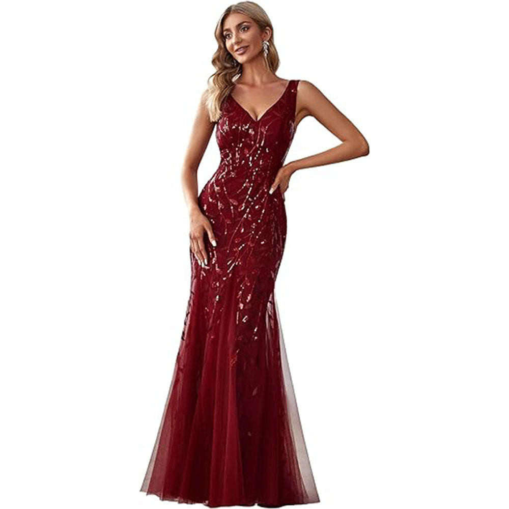 2025 Popular trade evening dress V-neck new sequined sexy fishtail dance dress, women's formal banquet dress