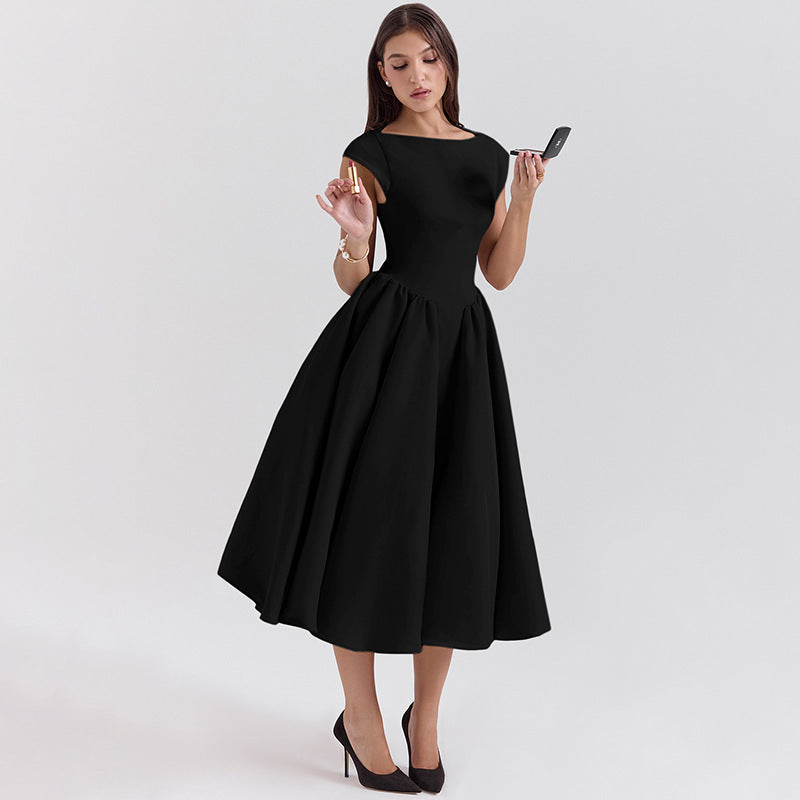 BENPAOLV  2025 popular autumn and winter new  style New women's clothing fashion temperament sexy backless waist slim solid color dress