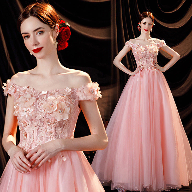 2025Princess on the run pink tutu bride wedding toast  new wedding banquet annual meeting solo dress