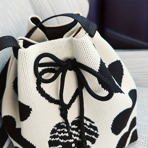 Mini Classic Heart Pattern Bucket Bag, Drawstring Shoulder Bag, Casual All-Match Handbag