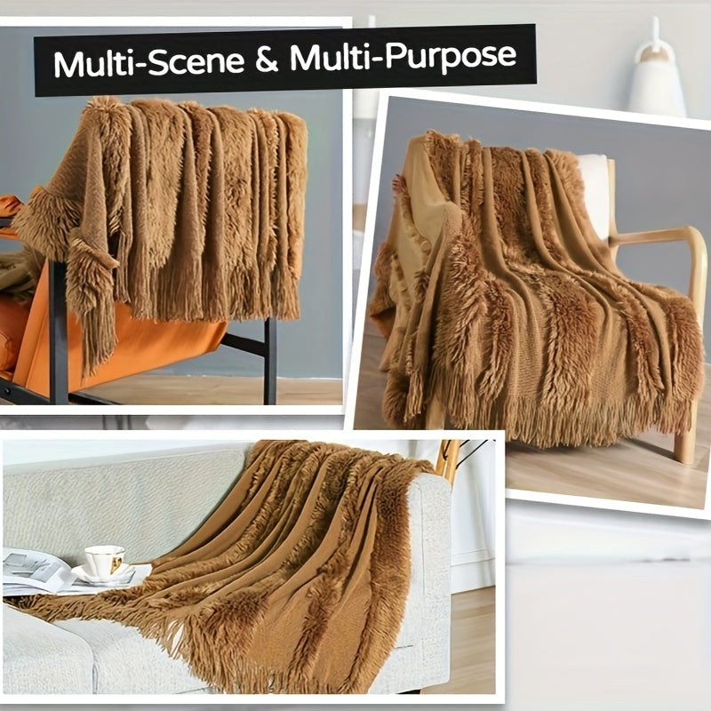 1pc Cozy Chunky Knitted Throw Blanket - Soft Plush Textured, Lightweight, Unique Design, Tassel Accents, Perfect for Couch, Bed, Sofa, Home Decor - Winter Warmth, Snuggle Up, Easy Care