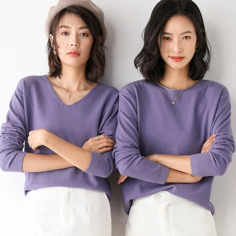 Spring Autumn Wool Blend Sweaters Women Fashion Sexy V-neck Pullover Loose Batwing Sleeve Plus Size Knitted Tops 200929