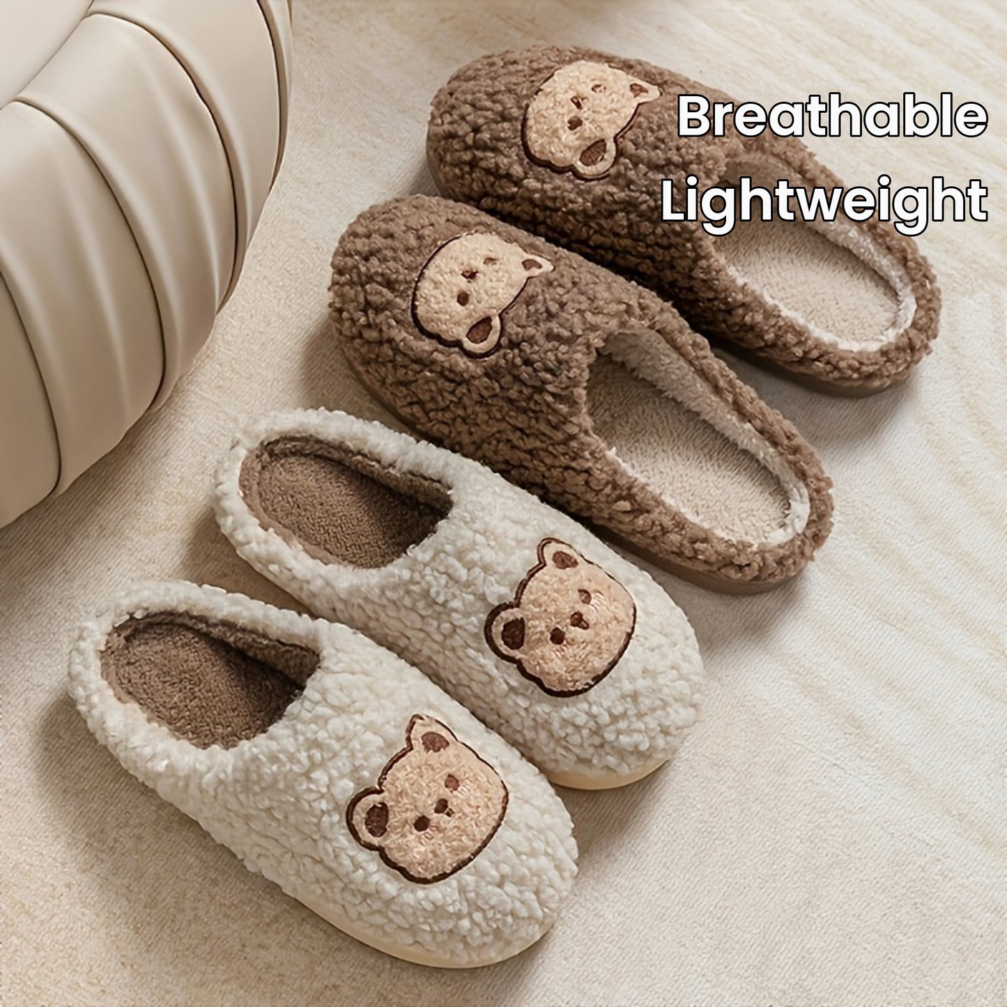 Mens Adorable Cartoon Bear Slippers - Ultra-Cozy, Featherweight & Anti-Slip - Luxurious Fleece Lined Slip-on Shoes for Indoor Leisure - Perfect for Autumn & Winter