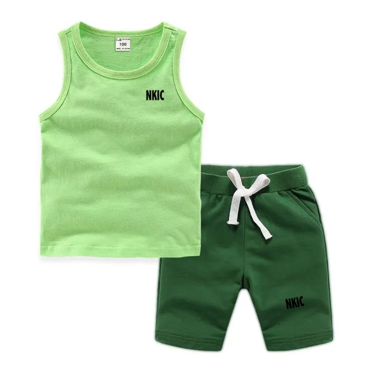 Fashion Brand Clothing Sets Summer Sleeveless 100% Cotton Vest Shorts Kids Tracksuit Thin Breathable Children's Sports Sets Boys