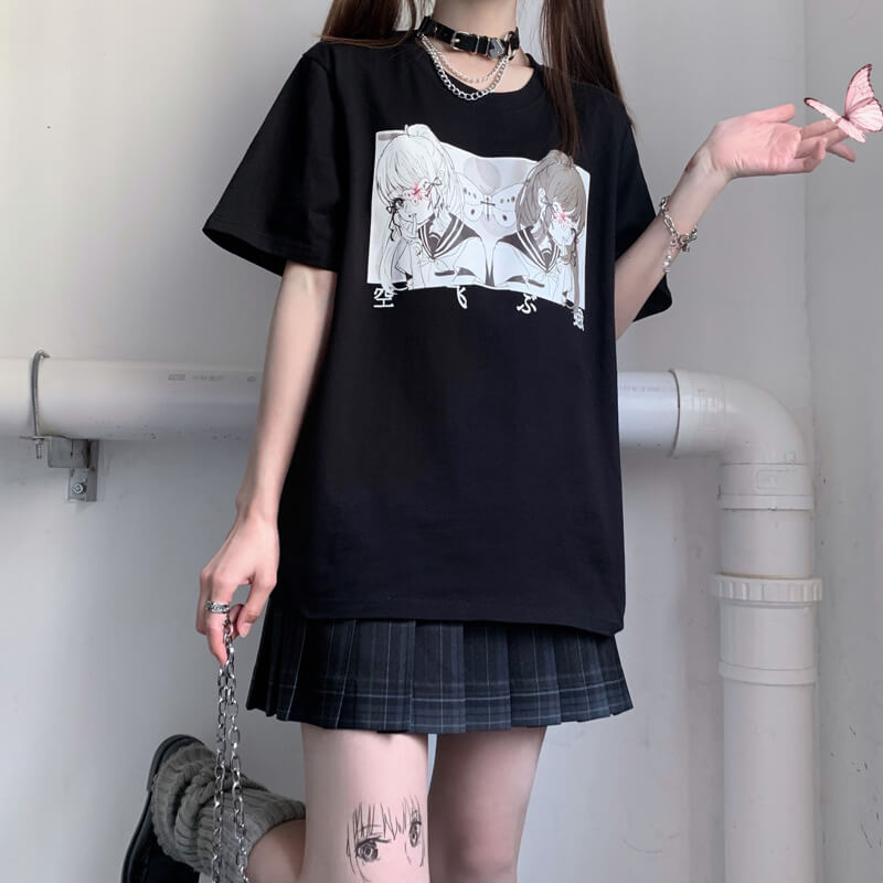 benpaolv Anime School Girls T-Shirt Moth Aesthetic