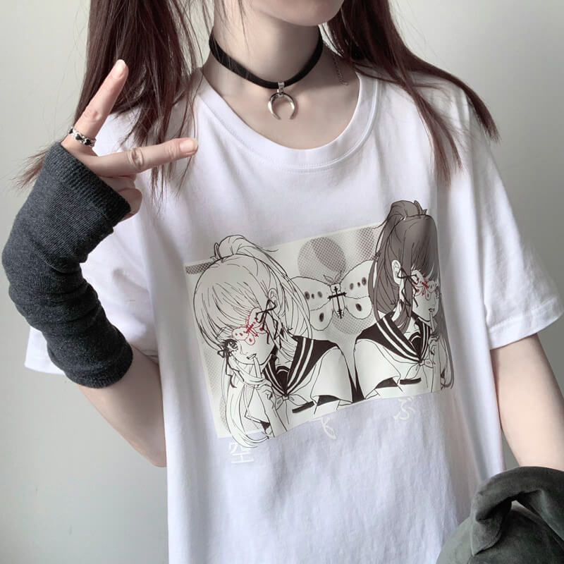 benpaolv Anime School Girls T-Shirt Moth Aesthetic