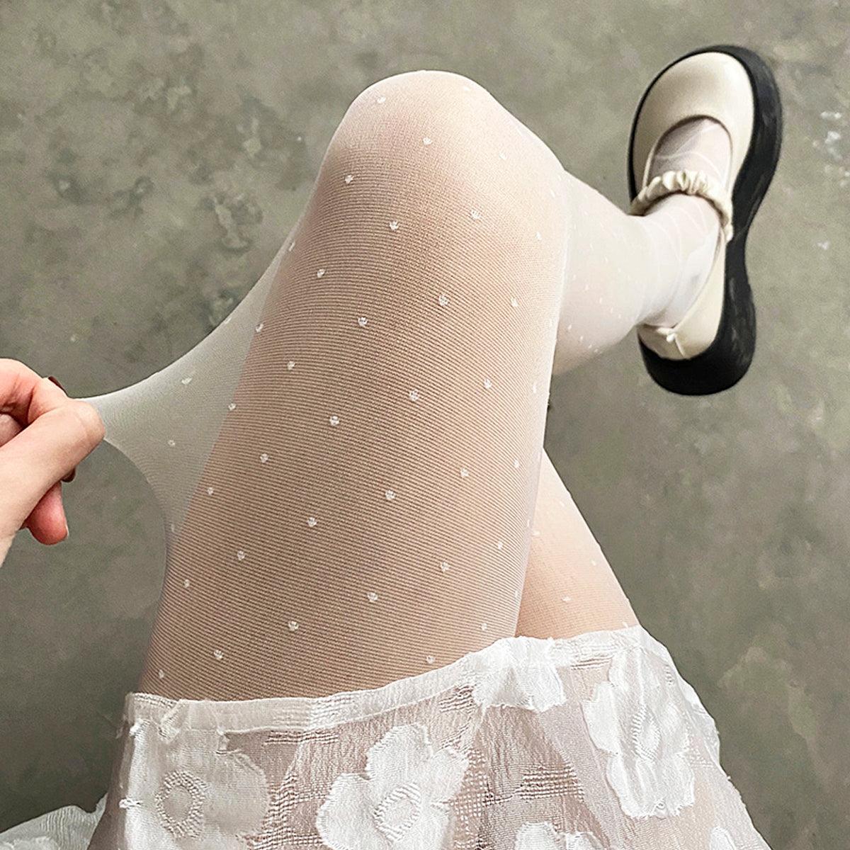 benpaolv Ankle Laced White Polka Dot Tights