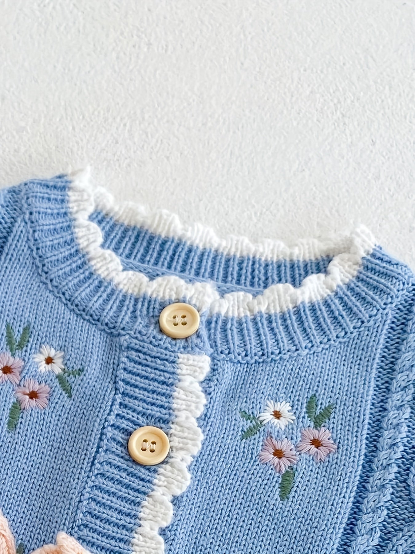 Childrens Embroidered Cardigan - Soft Cotton Knitted, Versatile and Stylish, Delicately Embroidered with Small Flowers, Perfect for Spring and Autumn, Suitable for Baby Boys and Girls, Coat Top Style