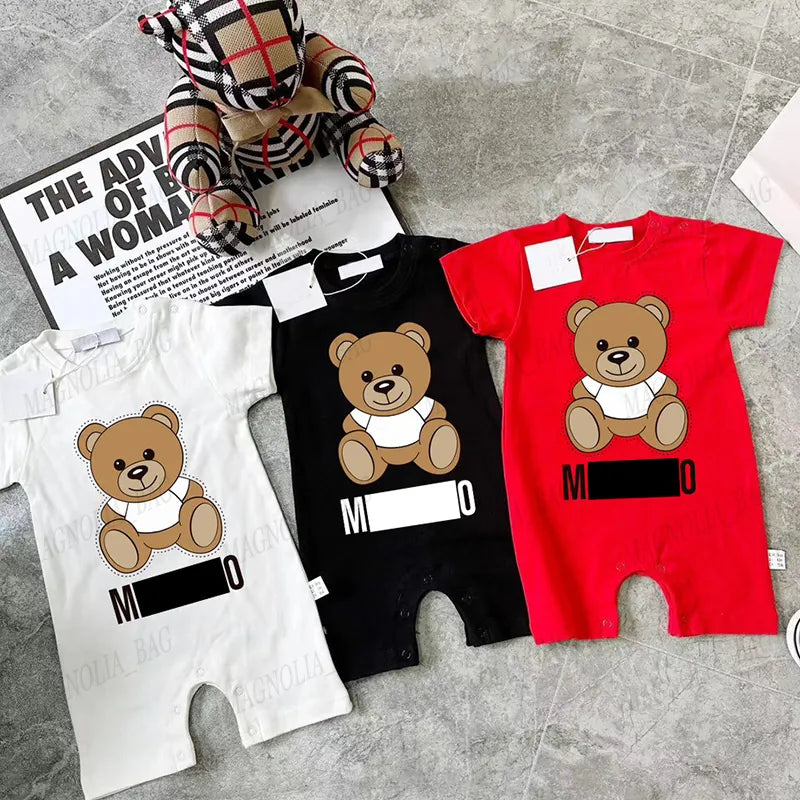 Babies Rompers Casual Suit Bear Letter Colourful Short Sleeve Jumpsuit Summer 100% Cotton Baby Brand Bodysuit Newborn Soft Onesie 59-90cm