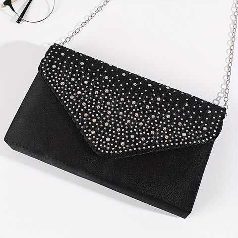 Elegant Rhinestone Evening Clutch, Classic Banquet Purse, Women's Formal Earrings Necklace Set for Carnaval Music Festival