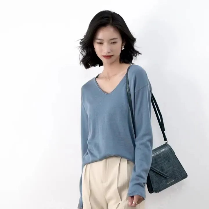 Spring Autumn Wool Blend Sweaters Women Fashion Sexy V-neck Pullover Loose Batwing Sleeve Plus Size Knitted Tops 200929