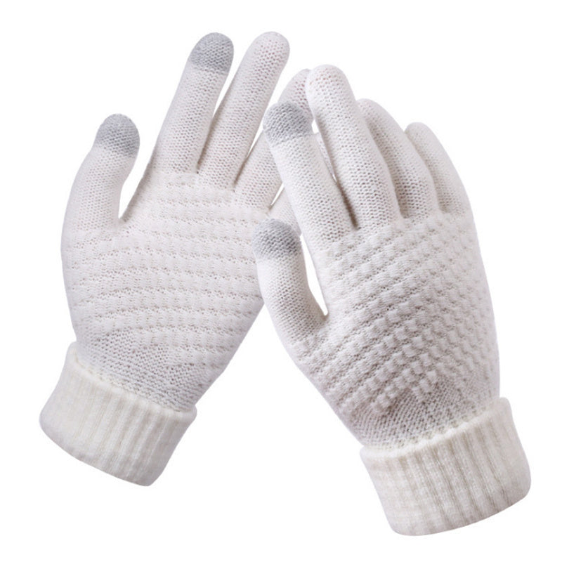 Unisex Warm Knit Touch Screen Gloves - Stretchable Full Finger, Wool-Feel Winter Mittens for Men & Women