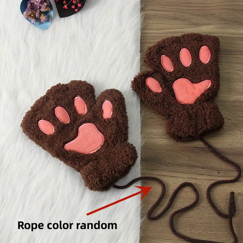 Cozy Cat Paw Fingerless Gloves - Warm, Touchscreen-Compatible, Non-Slip & Embroidered for Casual Chic