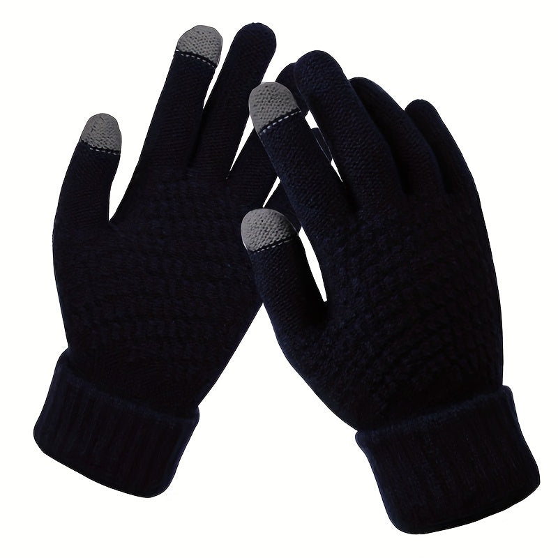 Unisex Warm Knit Touch Screen Gloves - Stretchable Full Finger, Wool-Feel Winter Mittens for Men & Women