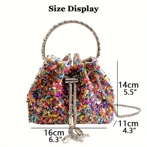 Colorful Bucket Bag For Women, Trendy Mini Chain Crossbody Bag, Luxury Drawstring Prom Purse - Perfect for Carnival Mardi Gras Music Festival