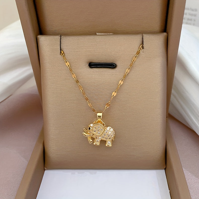 Stainless Steel Chain Luxury 3D Elephant Necklace Female Clavicle Chain Luxury Niche Design Jewelry Gift